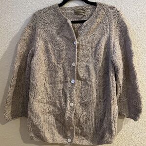 Vintage Famelia Italian Mohair Blend Beige Hand Knit Chunky Cardigan Sweater XS